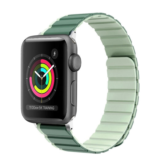 Skorter | For Apple Watch 42mm ZGA Two-Color Magnetic Silicone Watch Band (Dark Green + Light Green)