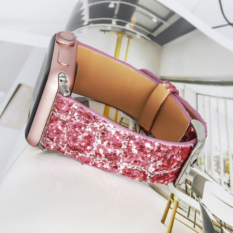 Skorter | For Apple Watch 5 & 4 44mm / 3 & 2 & 1 42mm Glitter Sequins Leather Strap (Pink Silver)