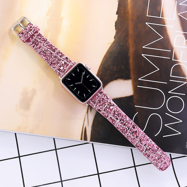 Skorter | For Apple Watch 5 & 4 44mm / 3 & 2 & 1 42mm Glitter Sequins Leather Strap (Pink Silver)