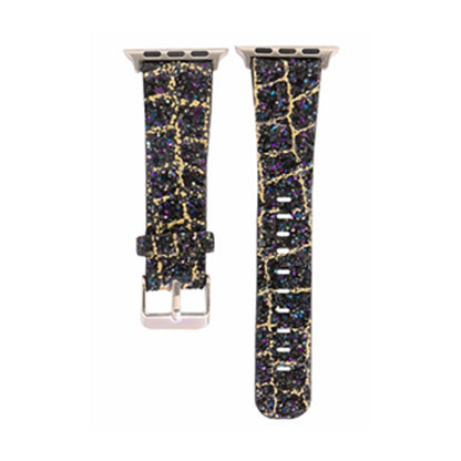 Skorter | For Apple Watch 5 & 4 44mm / 3 & 2 & 1 42mm Glitter Sequin Leather Band (Black Gold)