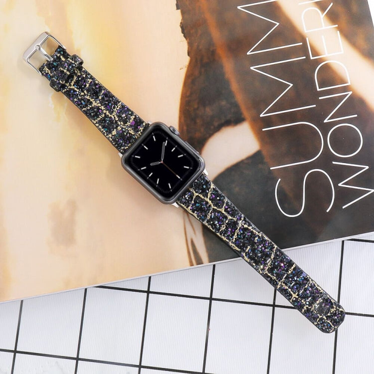 Skorter | For Apple Watch 5 & 4 44mm / 3 & 2 & 1 42mm Glitter Sequin Leather Band (Black Gold)