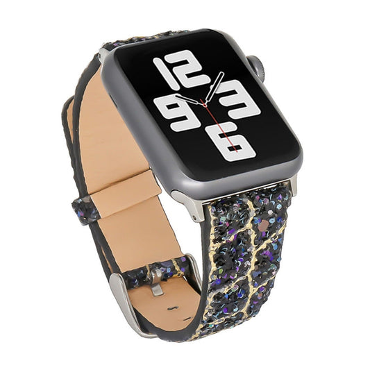 Skorter | For Apple Watch 5 & 4 44mm / 3 & 2 & 1 42mm Glitter Sequin Leather Band (Black Gold)
