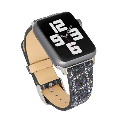 Skorter | For Apple Watch 5 & 4 44mm / 3 & 2 & 1 42mm Glitter Sequins Leather Watch Band (Black Silver)