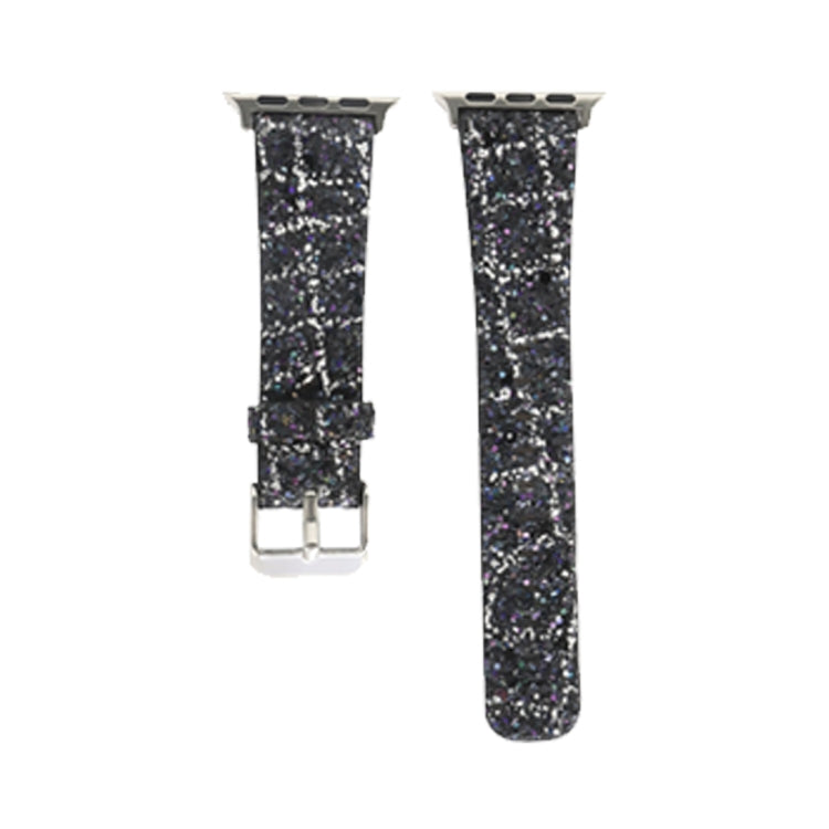 Skorter | For Apple Watch 5 & 4 44mm / 3 & 2 & 1 42mm Glitter Sequins Leather Watch Band (Black Silver)