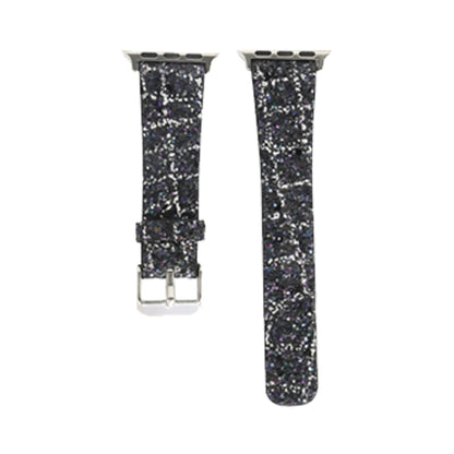 Skorter | For Apple Watch 5 & 4 44mm / 3 & 2 & 1 42mm Glitter Sequins Leather Watch Band (Black Silver)
