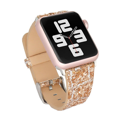 Skorter | For Apple Watch 5 & 4 44mm / 3 & 2 & 1 42mm Glitter Sequin Leather Band (Rose Gold)