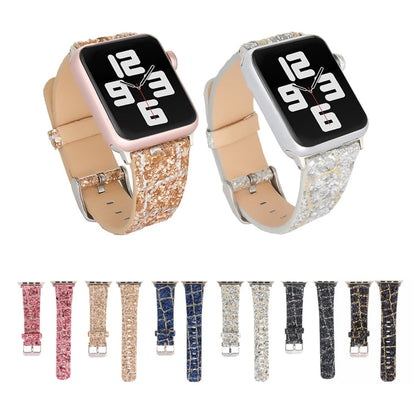 Skorter | For Apple Watch 5 & 4 44mm / 3 & 2 & 1 42mm Glitter Sequin Leather Band (Black Gold)