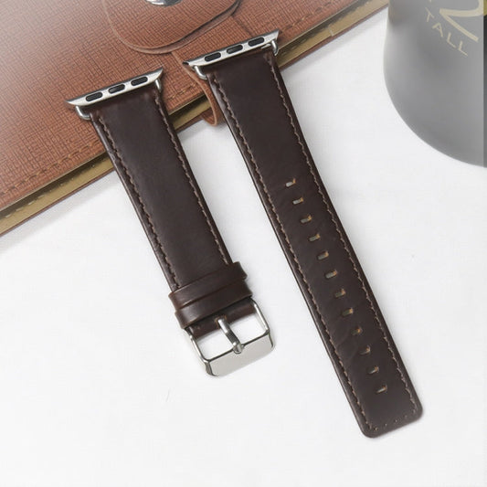 Skorter | For Apple Watch 5 & 4 44mm / 3 & 2 & 1 42mm Square Tail Retro Crazy Horse Textured Leather Watch Band (Dark Brown)