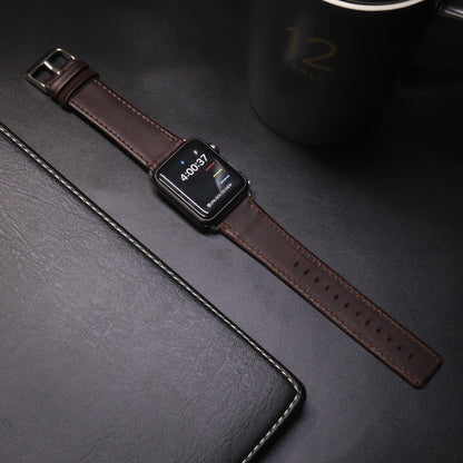 Skorter | For Apple Watch 5 & 4 44mm / 3 & 2 & 1 42mm Square Tail Retro Crazy Horse Textured Leather Watch Band (Dark Brown)