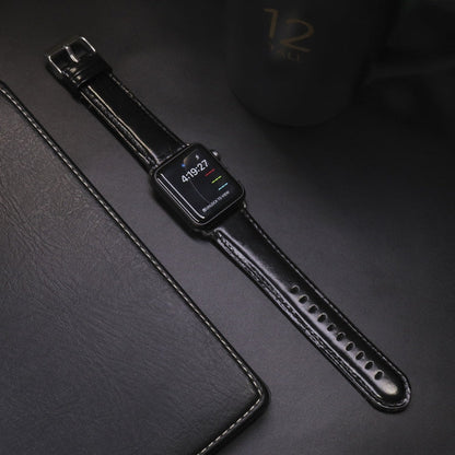 Skorter | For Apple Watch 5 & 4 44mm / 3 & 2 & 1 42mm Round Tail Retro Crazy Horse Texture Leather Watch Band (Black)