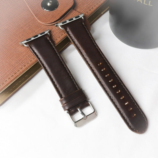 Skorter | For Apple Watch 5 & 4 44mm / 3 & 2 & 1 42mm Round Tail Retro Crazy Horse Leather Texture Watch Band (Dark Brown)