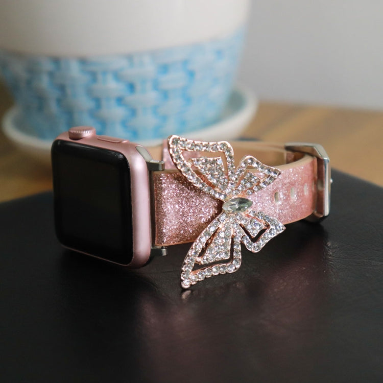 Skorter | For Apple Watch 5 & 4 44mm / 3 & 2 & 1 42mm Bow Glitter Diamond Watch Band (Rose Gold)