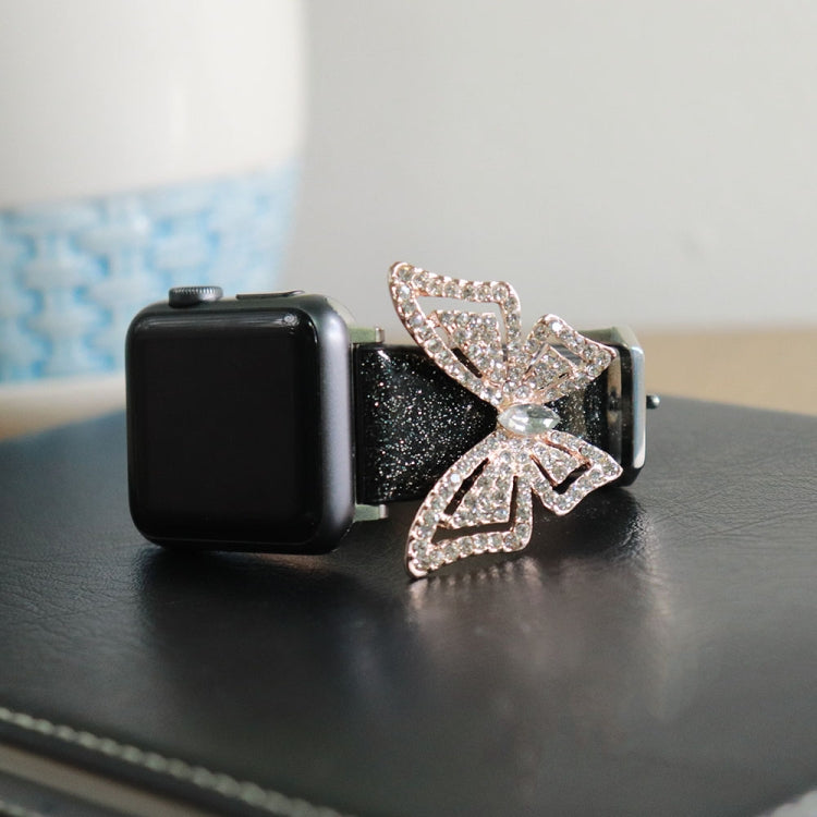 Skorter | For Apple Watch 5 & 4 44mm / 3 & 2 & 1 42mm Bow Glitter Diamond Watch Band (Black)