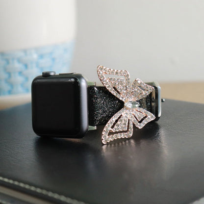 Skorter | For Apple Watch 5 & 4 44mm / 3 & 2 & 1 42mm Bow Glitter Diamond Watch Band (Black)