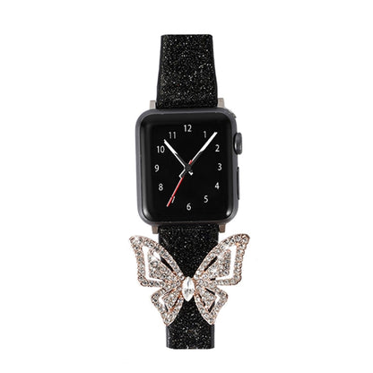 Skorter | For Apple Watch 5 & 4 44mm / 3 & 2 & 1 42mm Bow Glitter Diamond Watch Band (Black)