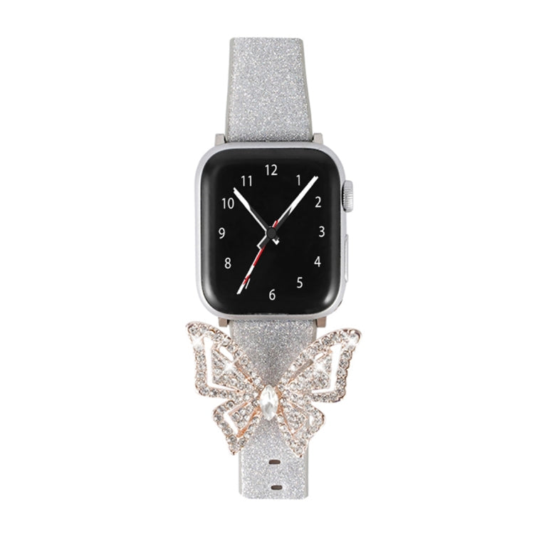 Skorter | For Apple Watch 5 & 4 44mm / 3 & 2 & 1 42mm Bow Glitter Diamond Watch Band (Silver)