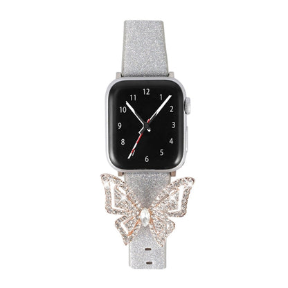 Skorter | For Apple Watch 5 & 4 44mm / 3 & 2 & 1 42mm Bow Glitter Diamond Watch Band (Silver)