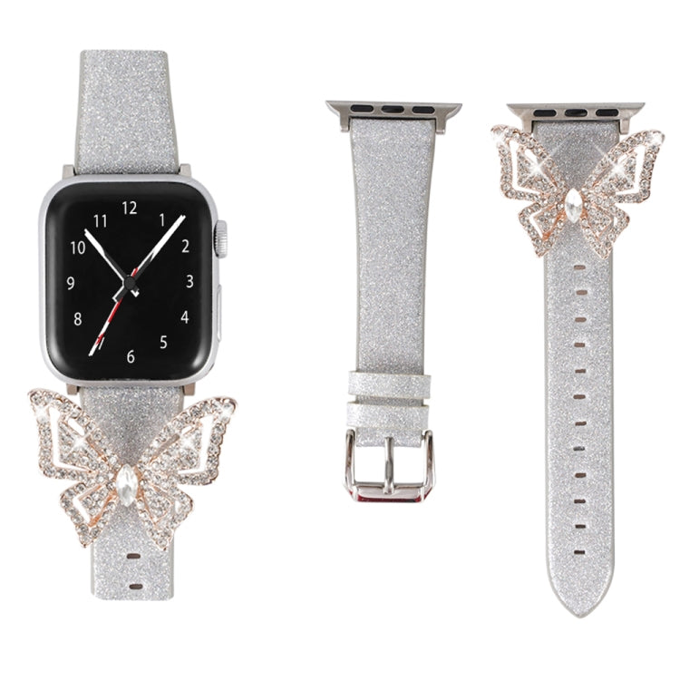 Skorter | For Apple Watch 5 & 4 44mm / 3 & 2 & 1 42mm Bow Glitter Diamond Watch Band (Silver)