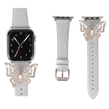 Skorter | For Apple Watch 5 & 4 44mm / 3 & 2 & 1 42mm Bow Glitter Diamond Watch Band (Silver)