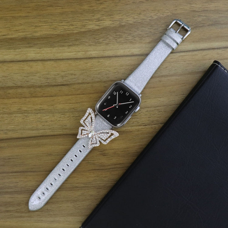 Skorter | For Apple Watch 5 & 4 44mm / 3 & 2 & 1 42mm Bow Glitter Diamond Watch Band (Silver)