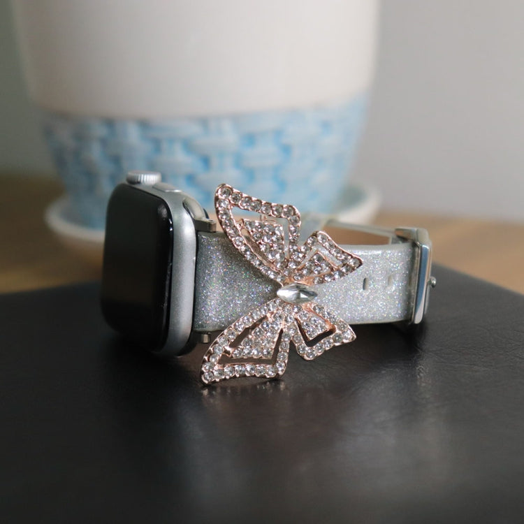 Skorter | For Apple Watch 5 & 4 44mm / 3 & 2 & 1 42mm Bow Glitter Diamond Watch Band (Silver)