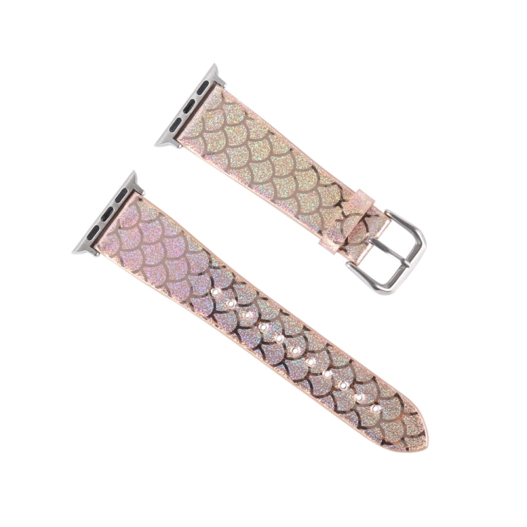 Skorter | For Apple Watch 5 & 4 40 mm / 3 & 2 & 1 38 mm Discolored Glitter Fish Scale Texture Watch Band (Rose Gold)