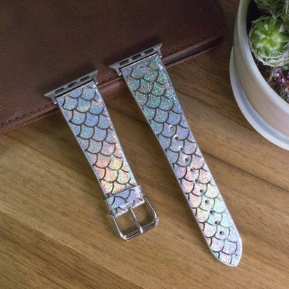 Skorter | For Apple Watch 5 & 4 40mm / 3 & 2 & 1 38mm Discolored Glitter Fish Scale Texture Watch Band (Silver)