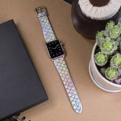 Skorter | For Apple Watch 5 & 4 40mm / 3 & 2 & 1 38mm Discolored Glitter Fish Scale Texture Watch Band (Silver)