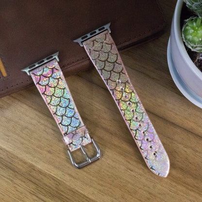 Skorter | For Apple Watch 5 & 4 44mm / 3 & 2 & 1 42mm Discoloration Glitter Scales Texture Watch Band (Rose Gold)