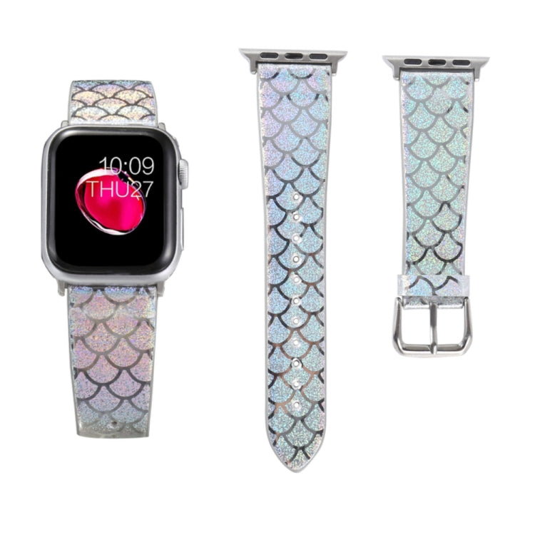 Skorter | For Apple Watch 5 & 4 44mm / 3 & 2 & 1 42mm Faded Glitter Fish Scale Texture Watch Band (Silver)