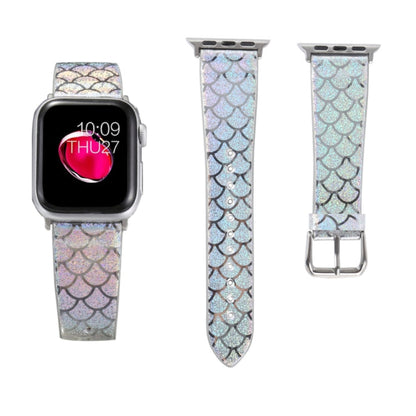Skorter | For Apple Watch 5 & 4 44mm / 3 & 2 & 1 42mm Faded Glitter Fish Scale Texture Watch Band (Silver)