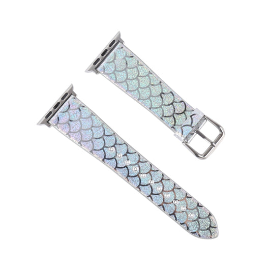 Skorter | For Apple Watch 5 & 4 44mm / 3 & 2 & 1 42mm Faded Glitter Fish Scale Texture Watch Band (Silver)