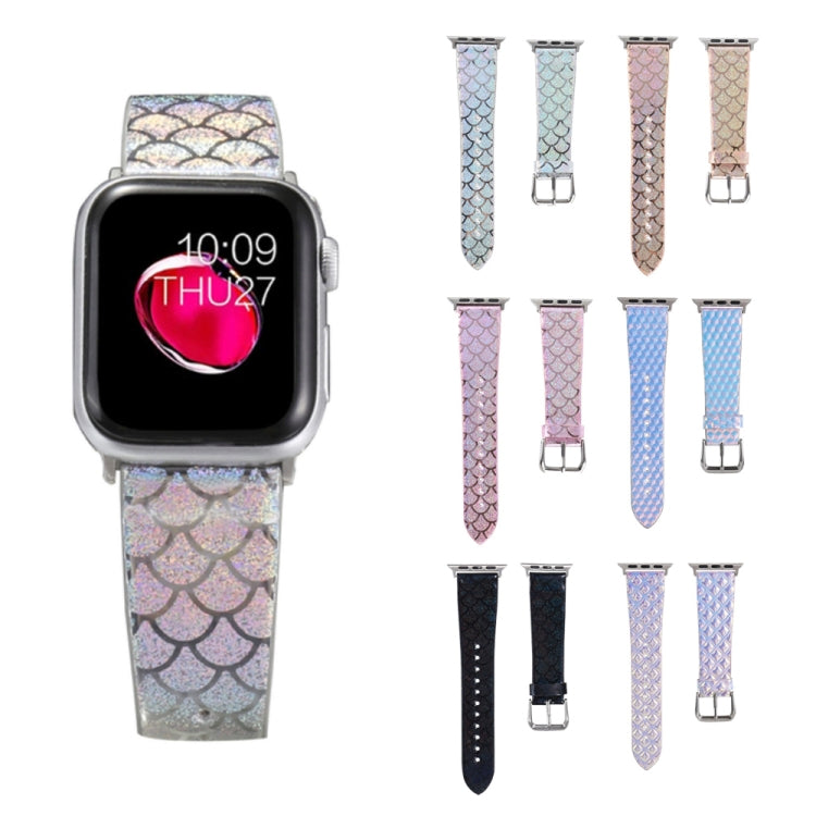 Skorter | For Apple Watch 5 & 4 44mm / 3 & 2 & 1 42mm Faded Glitter Fish Scale Texture Watch Band (Silver)