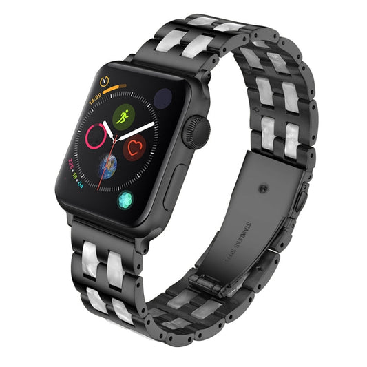 Skorter | For Apple Watch 5 & 4 44mm / 3 & 2 & 1 42mm Stainless Steel + Resin Watch Band (Black)