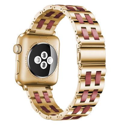 Skorter | For Apple Watch 5 & 4 44mm / 3 & 2 & 1 42mm Stainless Steel + Resin Watch Band (Burgundy)