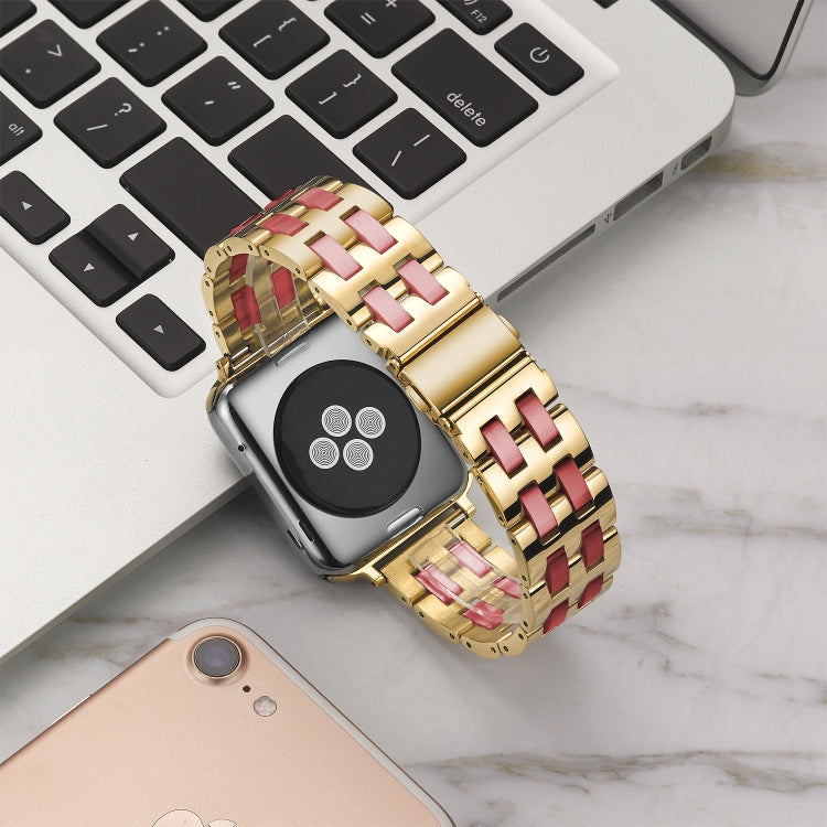 Skorter | For Apple Watch 5 & 4 44mm / 3 & 2 & 1 42mm Stainless Steel + Resin Watch Band (Burgundy)