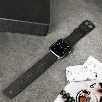 Skorter | For Apple Watch 5 & 4 44mm / 3 & 2 & 1 42mm Leather Watch Band (Black)