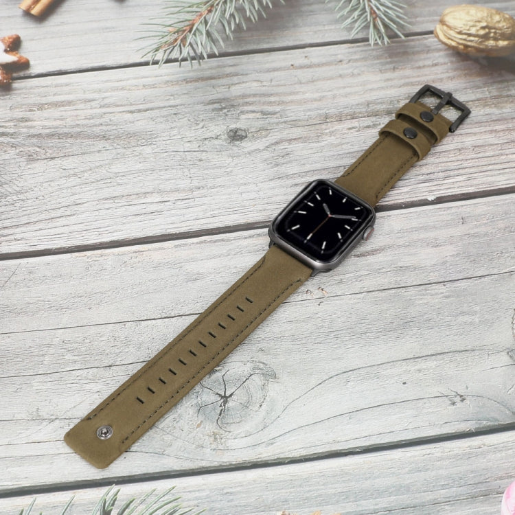Skorter | For Apple Watch 5 & 4 44mm / 3 & 2 & 1 42mm Leather Watch Strap (Army Green)