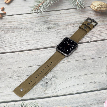 Skorter | For Apple Watch 5 & 4 44mm / 3 & 2 & 1 42mm Leather Watch Strap (Army Green)