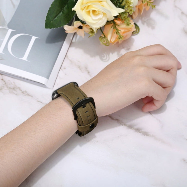 Skorter | For Apple Watch 5 & 4 44mm / 3 & 2 & 1 42mm Leather Watch Strap (Army Green)