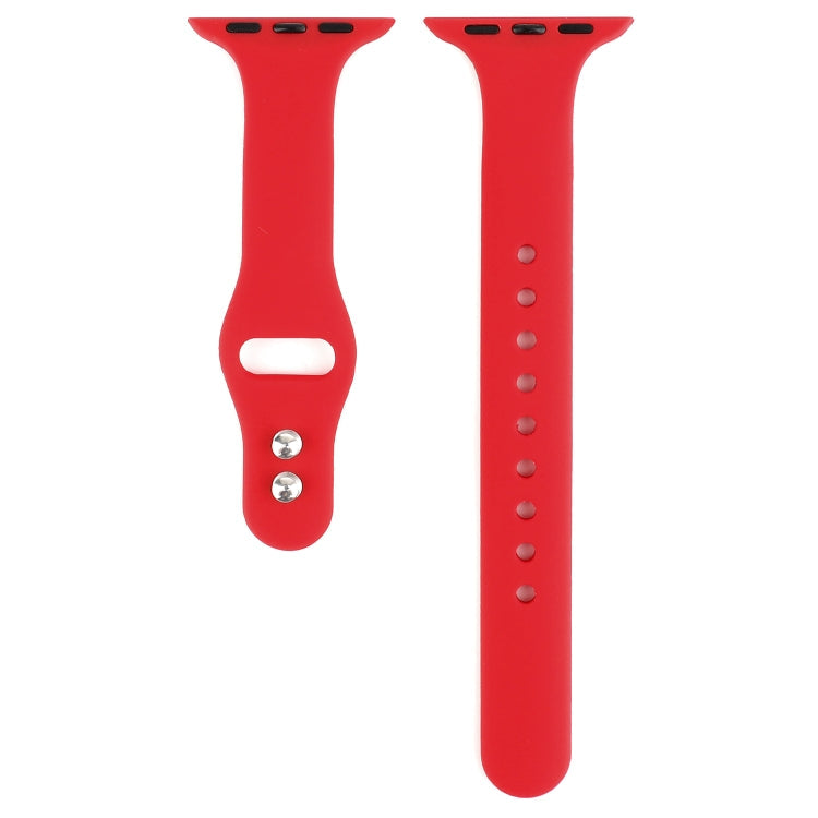 Skorter | For Apple Watch 5 & 4 44mm / 3 & 2 & 1 42mm Thin Silicone Double Closure Watch Strap (Pink Red)