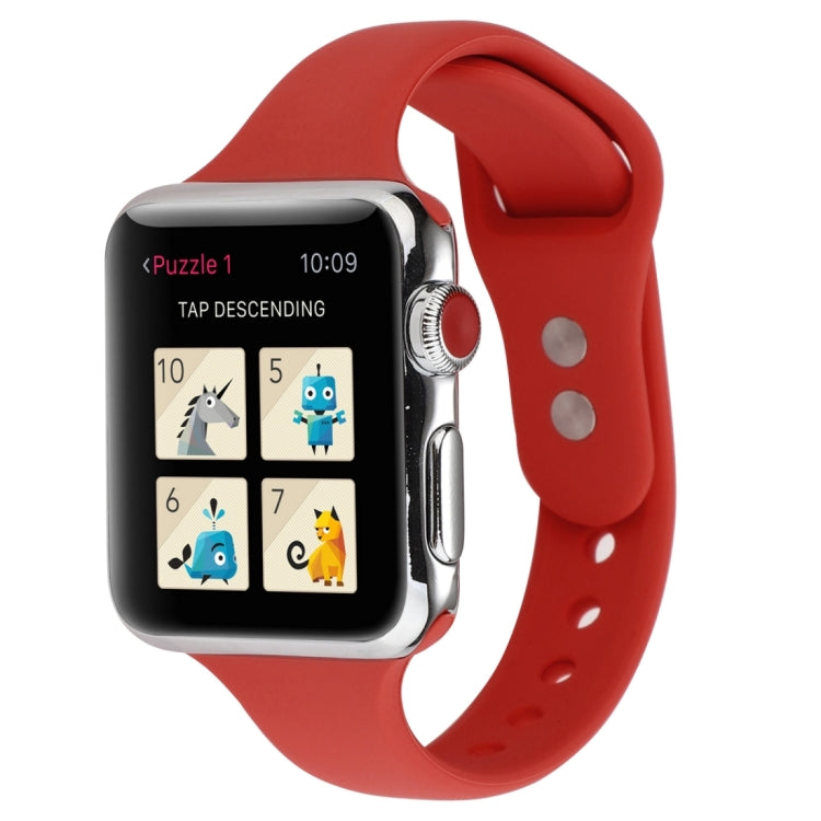 Skorter | For Apple Watch 5 & 4 44mm / 3 & 2 & 1 42mm Thin Silicone Double Closure Watch Strap (Pink Red)