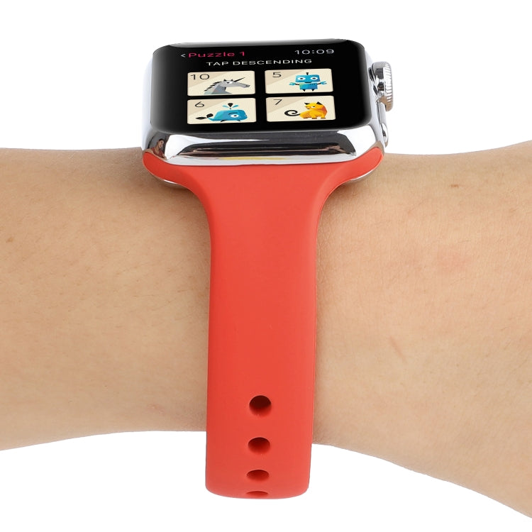 Skorter | For Apple Watch 5 & 4 44mm / 3 & 2 & 1 42mm Thin Silicone Double Buckle Band (Coral Red)
