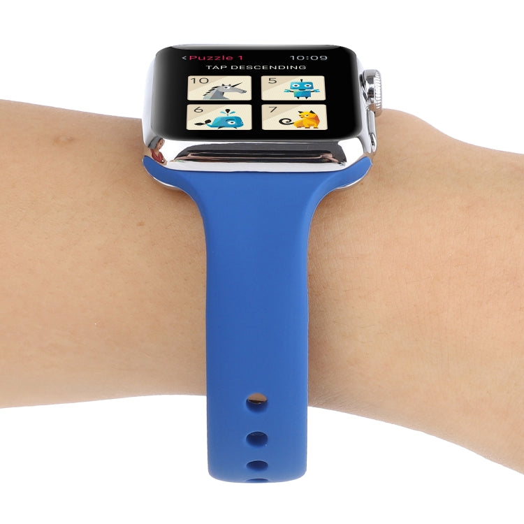 Skorter | For Apple Watch 5 & 4 44mm / 3 & 2 & 1 42mm Thin Silicone Double Buckle Watch Strap (Royal Blue)