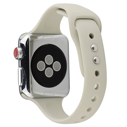 Skorter | For Apple Watch 5 & 4 44mm / 3 & 2 & 1 42mm Thin Silicone Double Buckle Watch Band (Retro White)