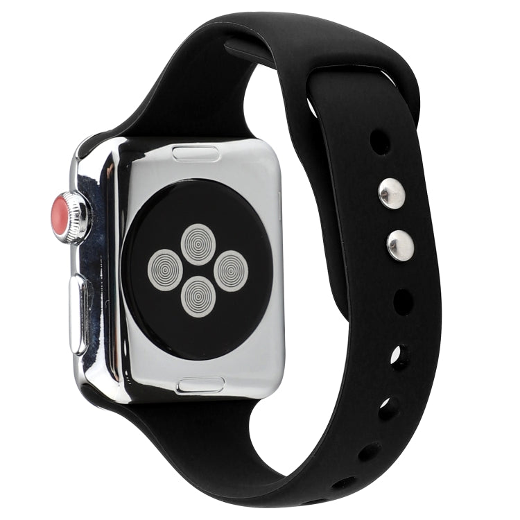 Skorter | For Apple Watch 5 & 4 44mm / 3 & 2 & 1 42mm Thin Silicone Double Buckle Watch Band (Black)