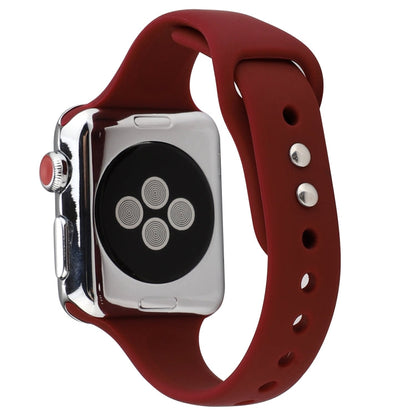 Skorter | For Apple Watch 5 & 4 44mm / 3 & 2 & 1 42mm Thin Silicone Double-Buckle Watch Strap (Burgundy)