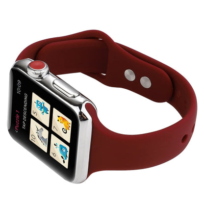 Skorter | For Apple Watch 5 & 4 44mm / 3 & 2 & 1 42mm Thin Silicone Double-Buckle Watch Strap (Burgundy)