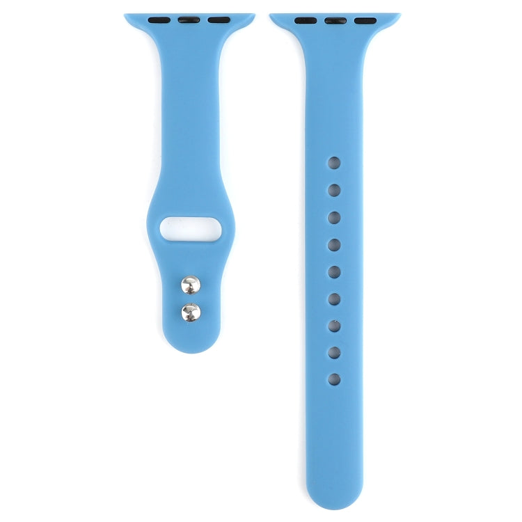 Skorter | For Apple Watch 5 & 4 44mm / 3 & 2 & 1 42mm Thin Silicone Double Closure Watch Band (Blue)