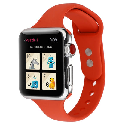 Skorter | For Apple Watch 5 & 4 44mm / 3 & 2 & 1 42mm Thin Silicone Double Buckle Watch Band (Red)